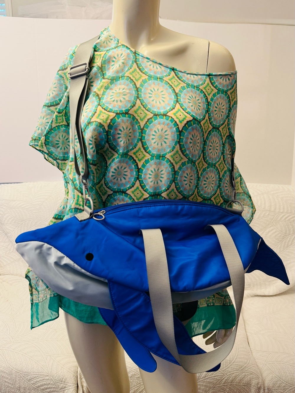 Cat & Jack Blue and Gray Novelty Shark Crossbody Tote